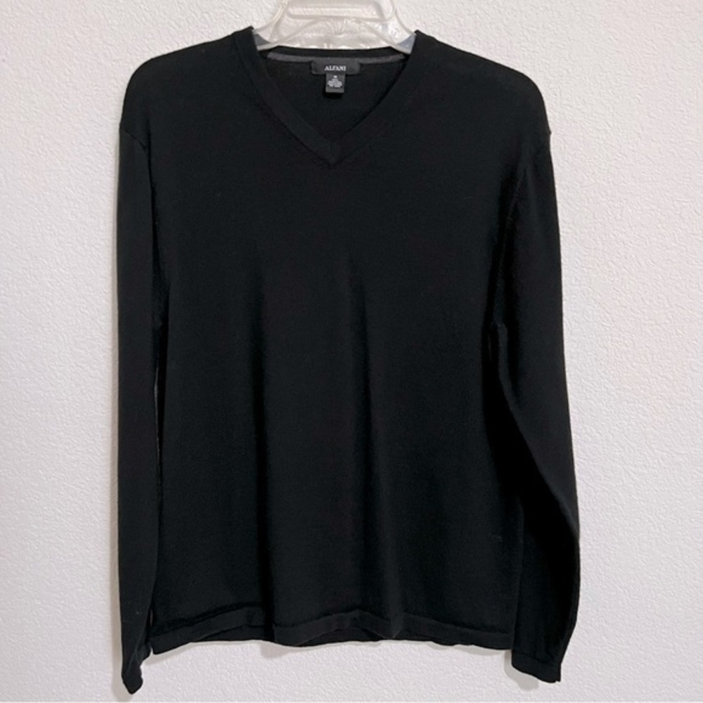 Alfani Black Merino Wool V Neck Sweater Medium